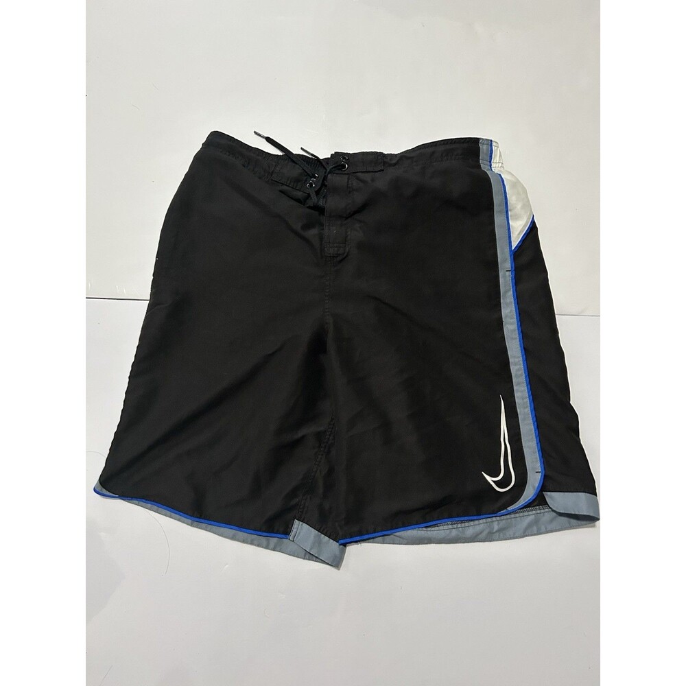 Nike Men's Swim Trunks Board Shorts Mesh Lined Gray Blue Black Sz XL Swoosh